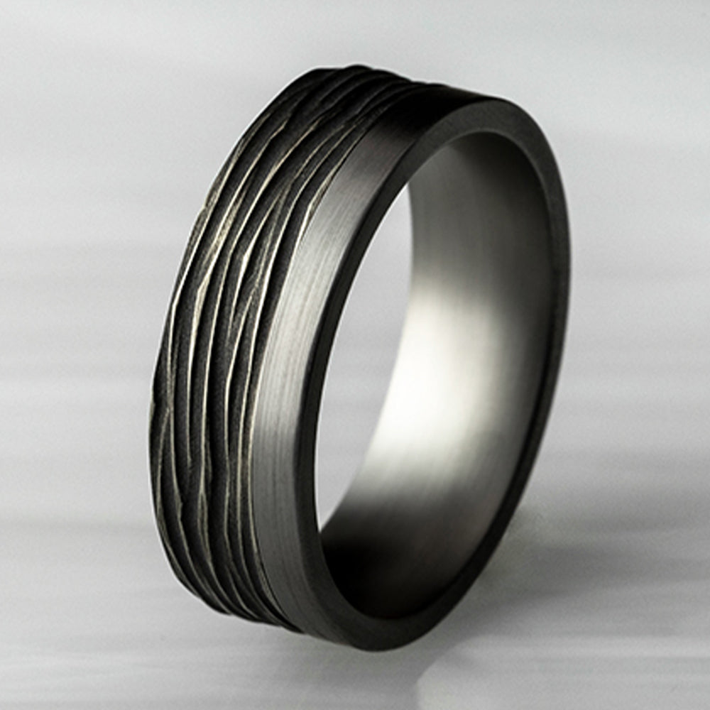 THE HICKORY 7mm Tantalum Grey/Black Titanium Benchmark men's wedding band