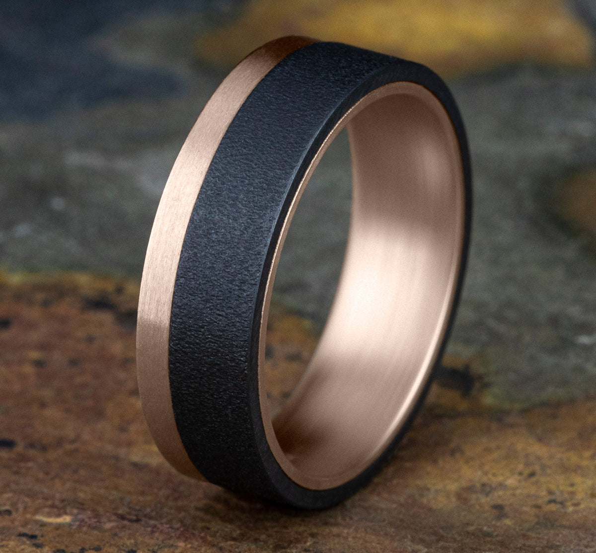 THE GAUGE 7mm 14K Rose/Tantalum Dark Benchmark men's wedding band