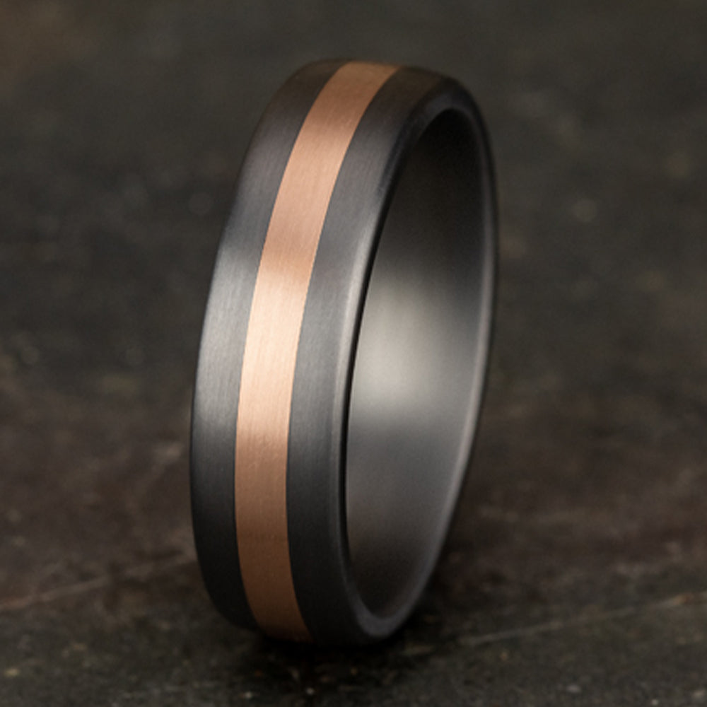 THE DEFENDER 6.5mm Tantalum Grey/14K Rose Benchmark men's wedding band