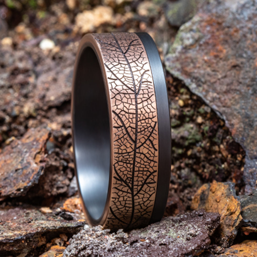 THE OZARK 7mm 14K Rose/Tantalum Dark Benchmark men's wedding band