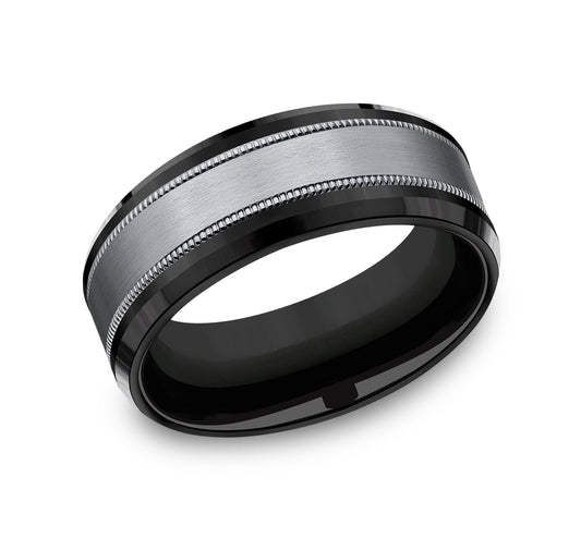THE PROFESSOR 8mm Black Titanium/Tantalum Grey Benchmark men's wedding band