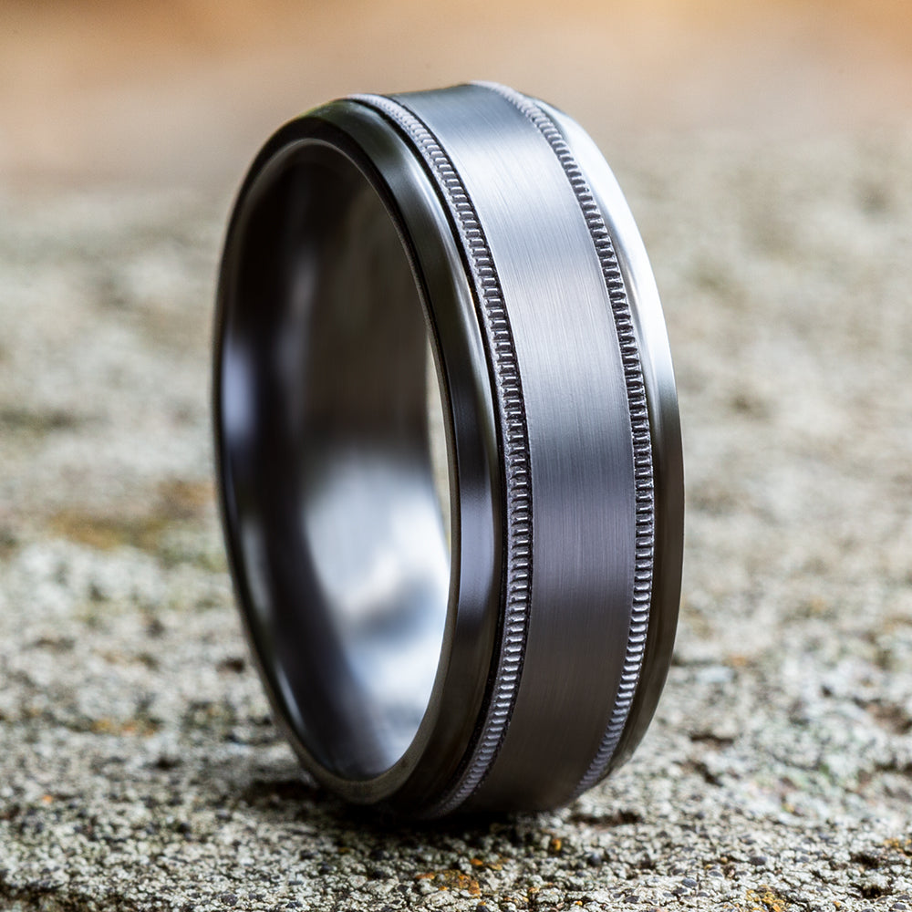 THE PROFESSOR 8mm Black Titanium/Tantalum Grey Benchmark men's wedding band