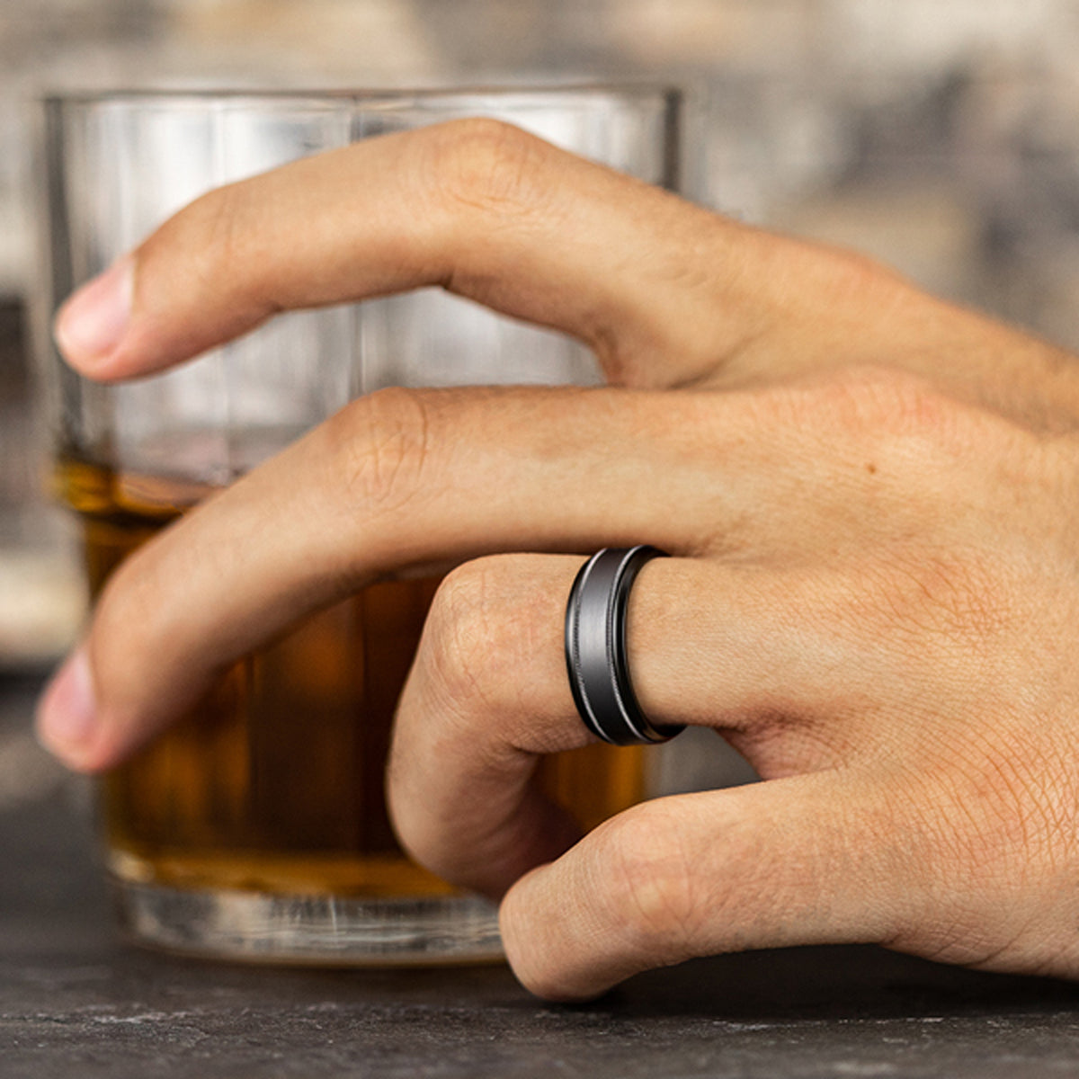 THE PROFESSOR 8mm Black Titanium/Tantalum Grey Benchmark men's wedding band