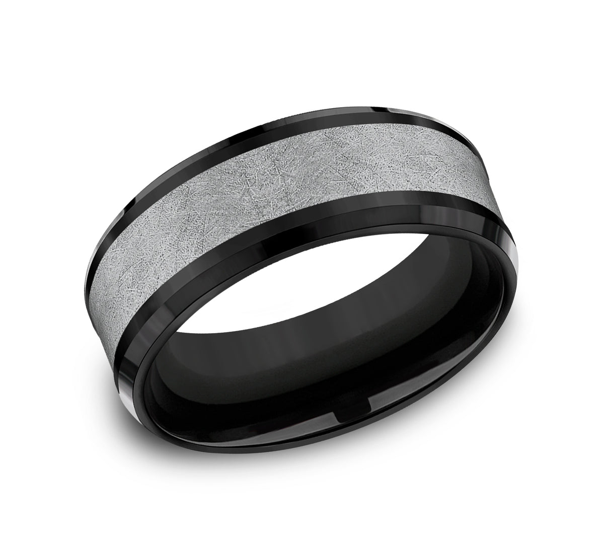 THE KNIGHT 8mm Black Titanium/Tantalum Grey Benchmark men's wedding band