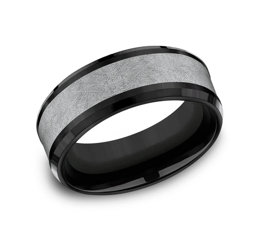THE KNIGHT 8mm Black Titanium/Tantalum Grey Benchmark men's wedding band