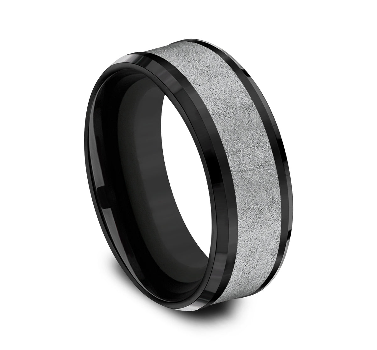 THE KNIGHT 8mm Black Titanium/Tantalum Grey Benchmark men's wedding band