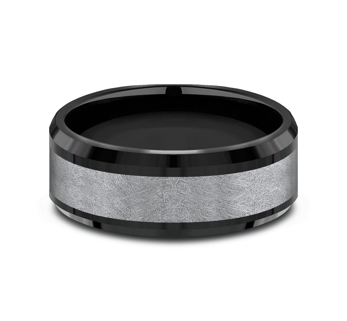THE KNIGHT 8mm Black Titanium/Tantalum Grey Benchmark men's wedding band
