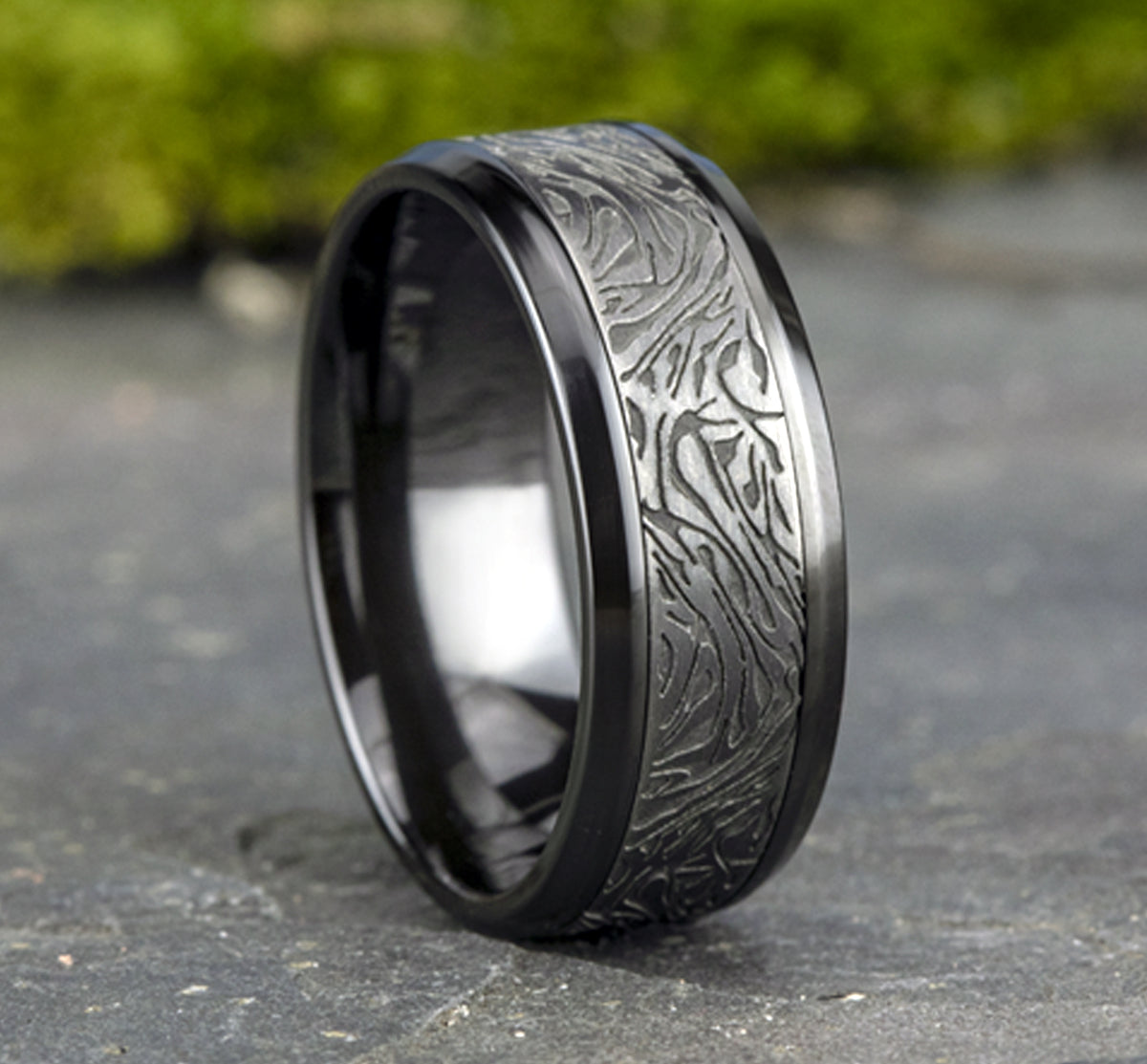 THE KATANA 8mm Black Titanium/Tantalum Grey Benchmark men's wedding band