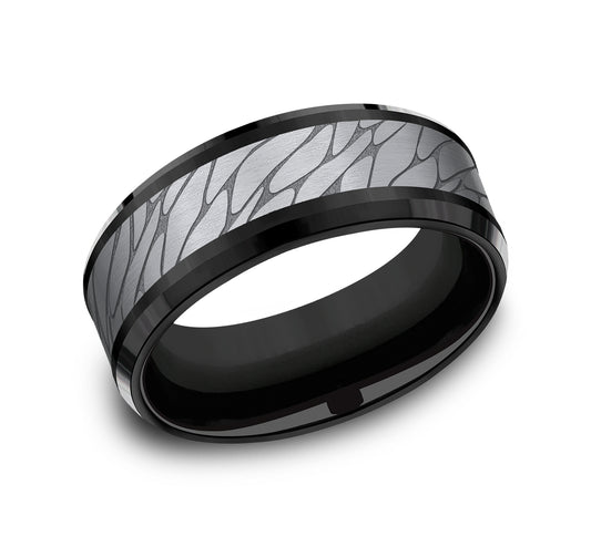 THE DINO 8mm Black Titanium/Tantalum Grey Benchmark men's wedding band