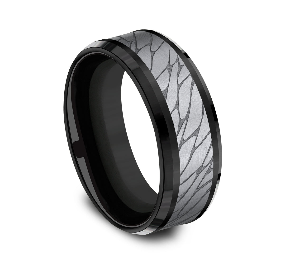 THE DINO 8mm Black Titanium/Tantalum Grey Benchmark men's wedding band
