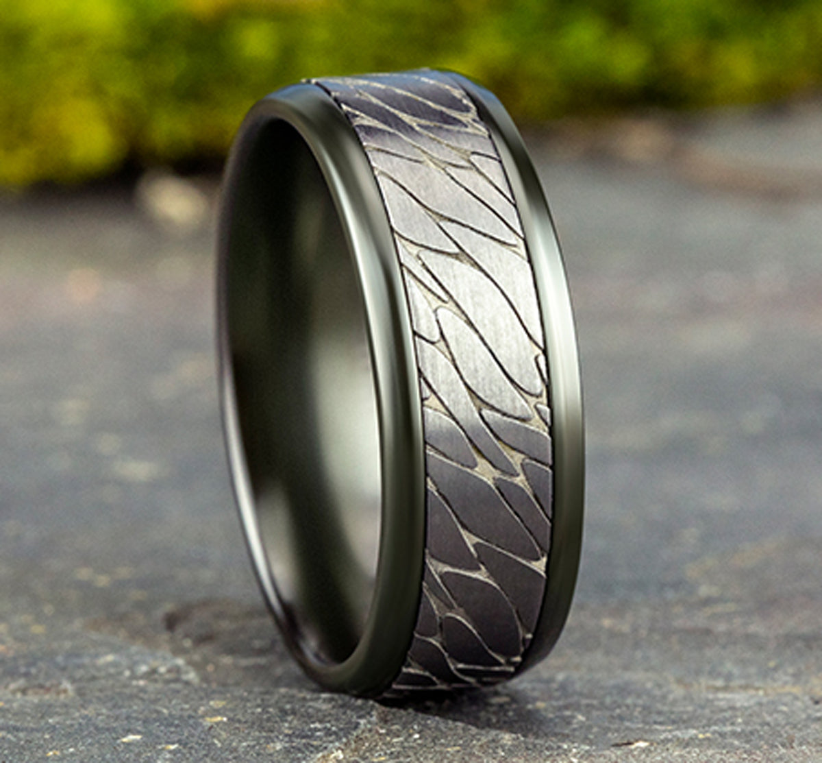 THE DINO 8mm Black Titanium/Tantalum Grey Benchmark men's wedding band