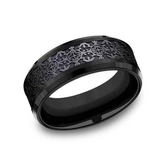 THE SAINT 8mm Black Titanium Benchmark men's wedding band