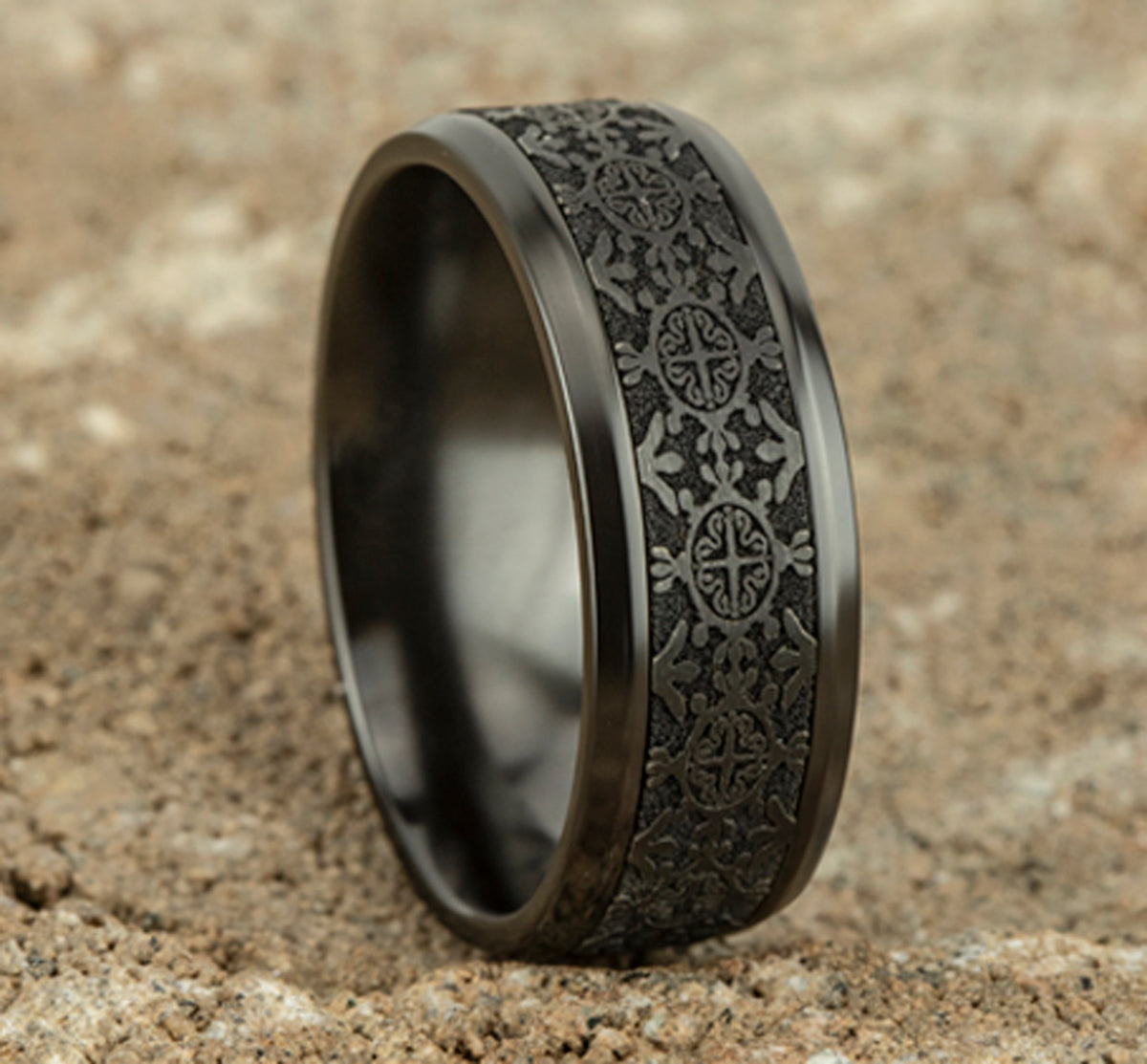 THE SAINT 8mm Black Titanium Benchmark men's wedding band