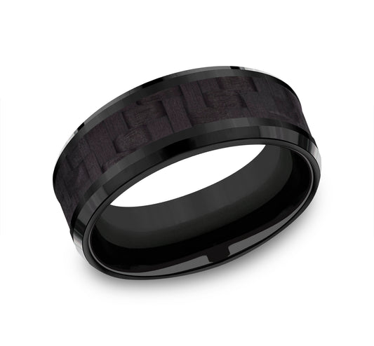 THE SENNA 8mm Black Titanium/Carbon Fiber Black Benchmark men's wedding band