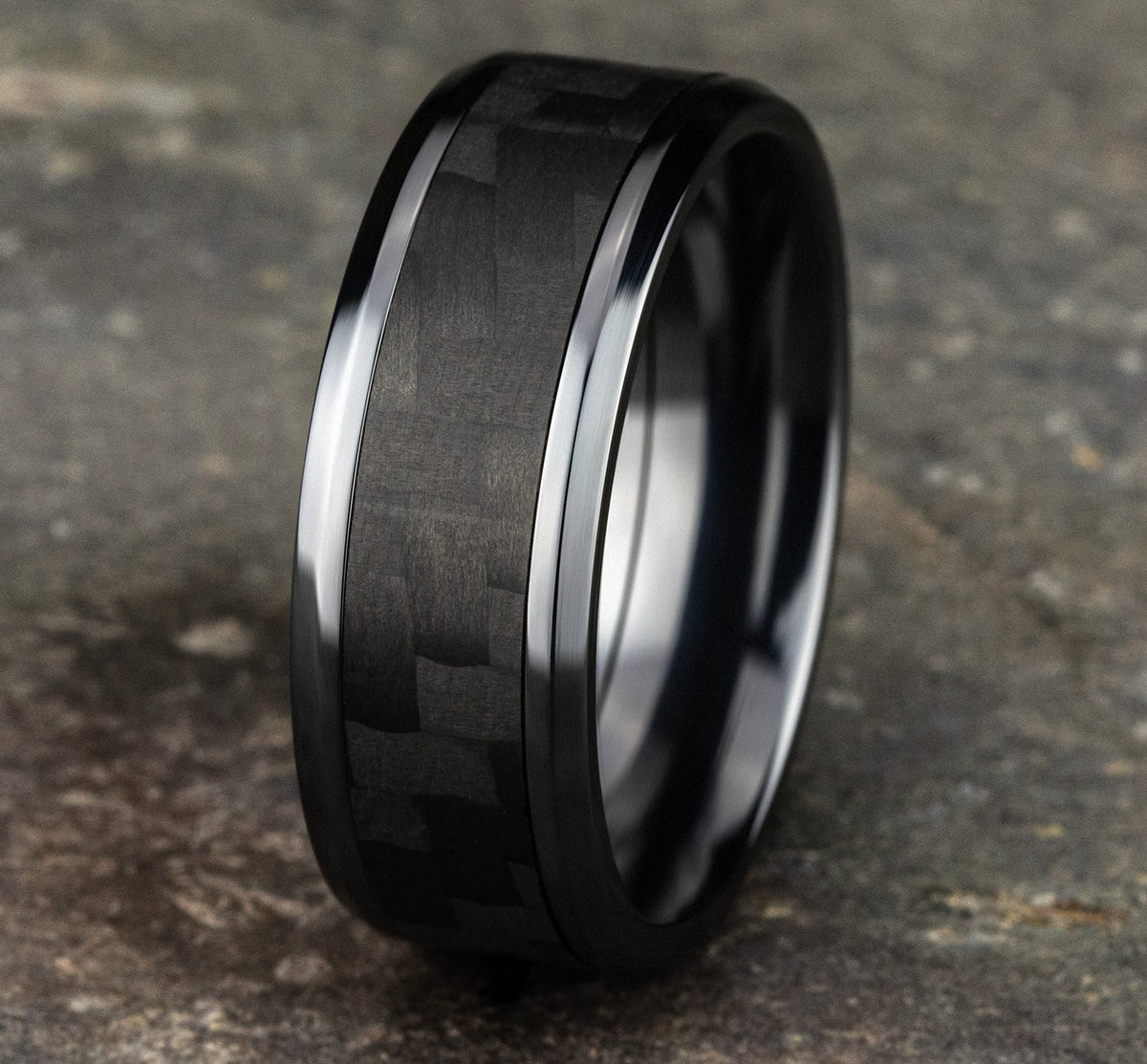 THE SENNA 8mm Black Titanium/Carbon Fiber Black Benchmark men's wedding band