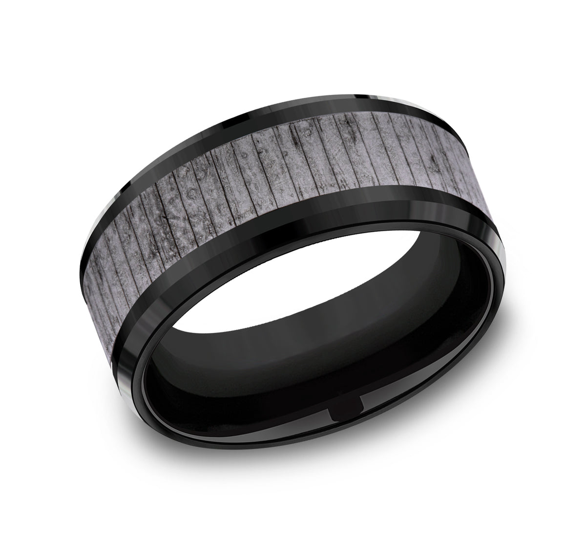 THE ALDER 9mm Black Titanium/Tantalum Grey Benchmark men's wedding band