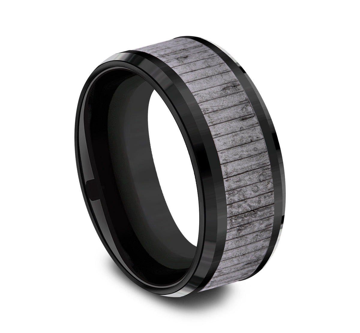 THE ALDER 9mm Black Titanium/Tantalum Grey Benchmark men's wedding band