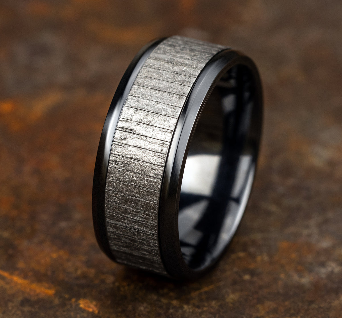 THE ALDER 9mm Black Titanium/Tantalum Grey Benchmark men's wedding band