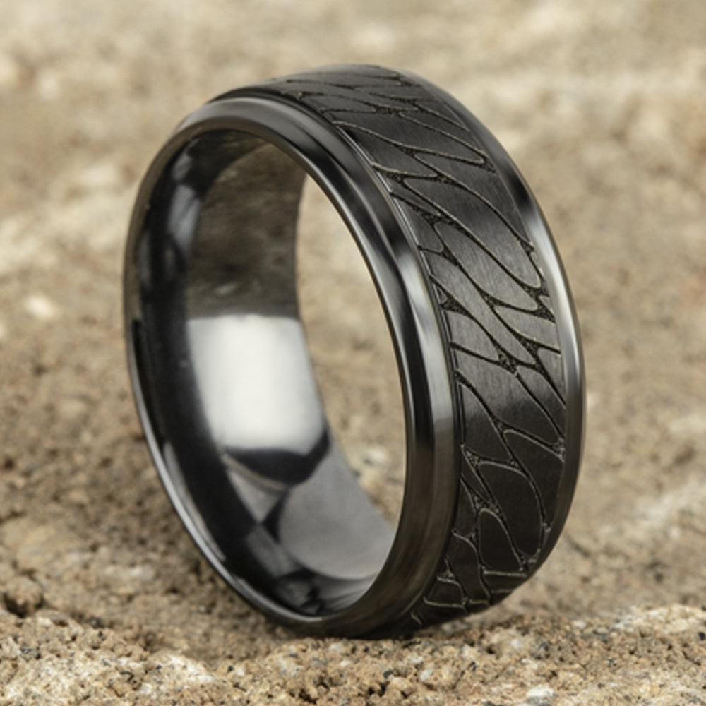 THE DINO 9mm Black Titanium Benchmark men's wedding band