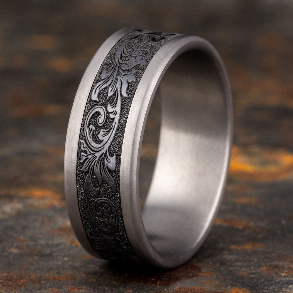 THE ROYAL 8mm Tantalum Grey/Black Titanium Benchmark men's wedding band