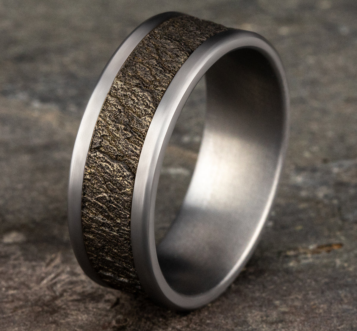 THE VESUVIUS 8mm Tantalum Grey/Bronze Benchmark men's wedding band