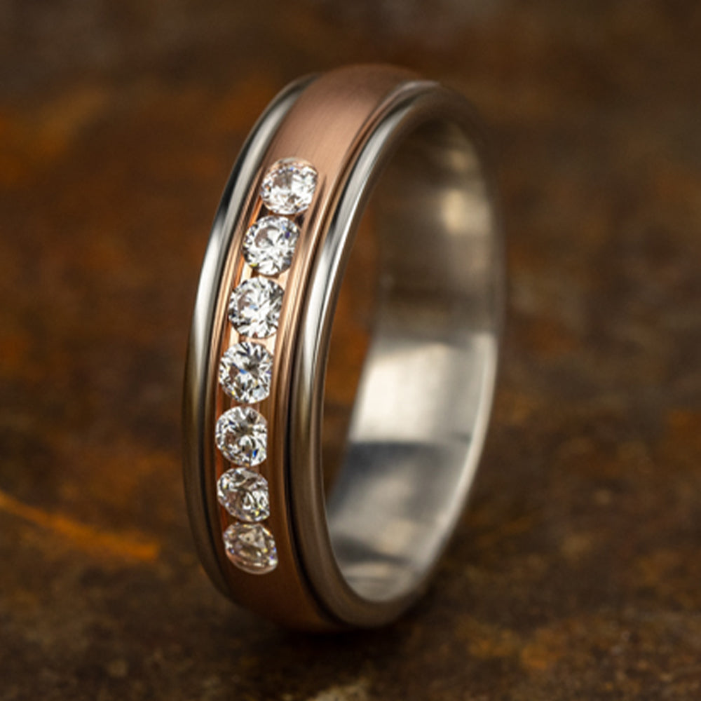THE ROOSEVELT 6mm 14K White/Rose Benchmark men's wedding band