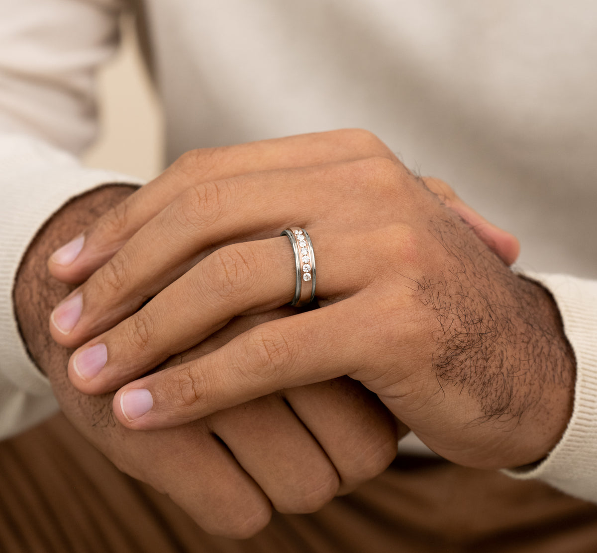 THE ROOSEVELT 6mm 14K White/Rose Benchmark men's wedding band