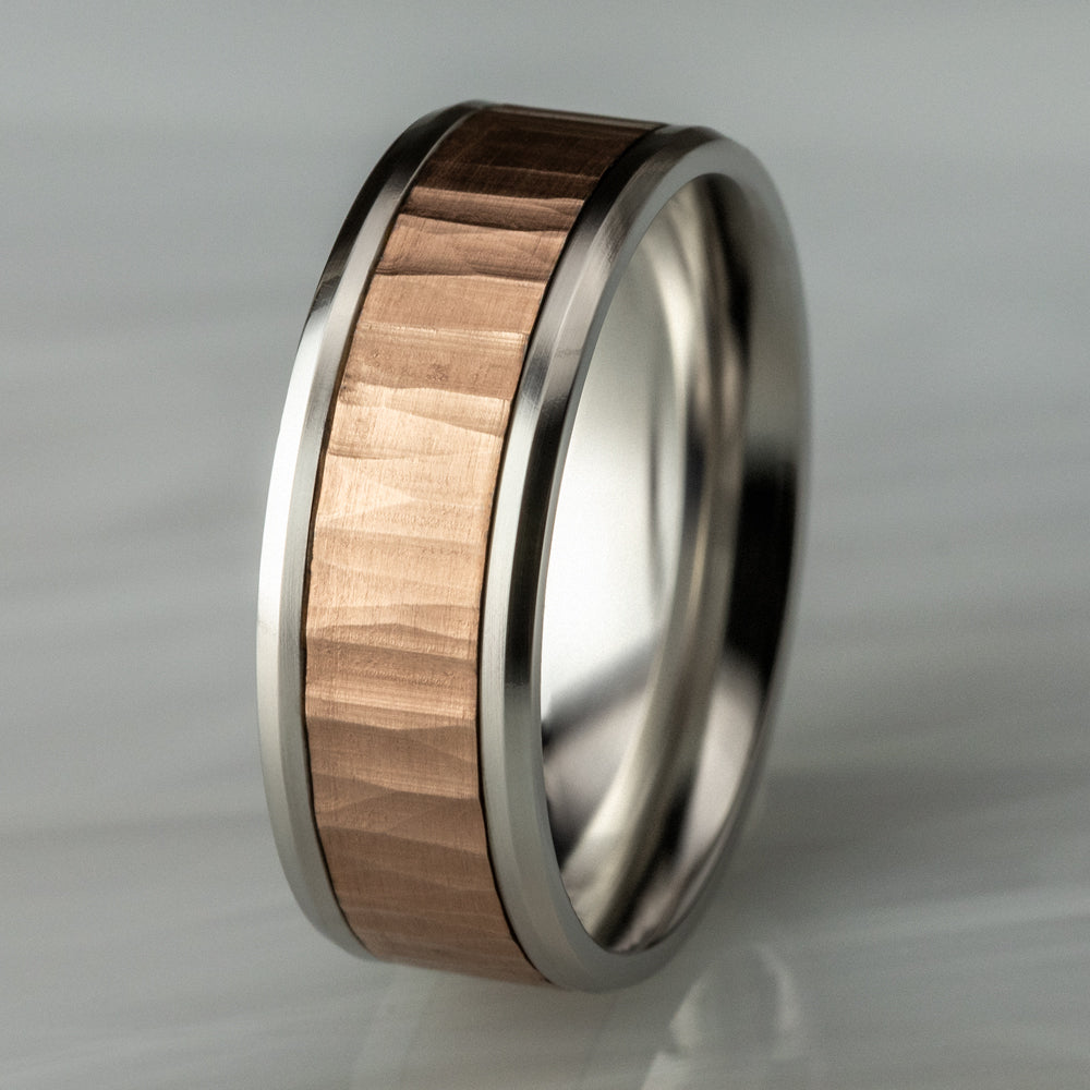 THE EXCAVATOR 8mm 14K White/Rose Benchmark men's wedding band