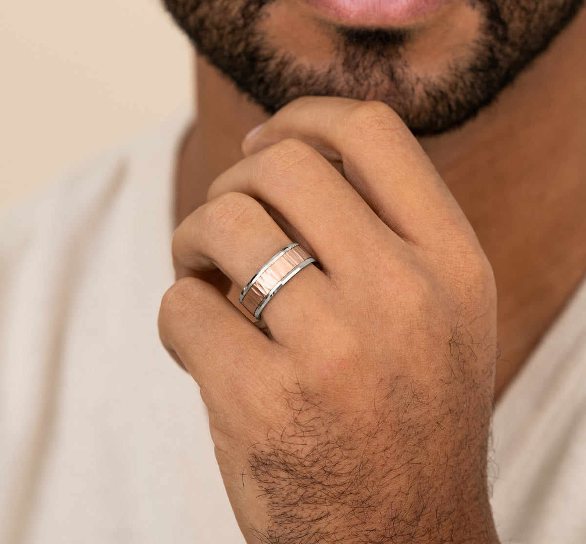 THE EXCAVATOR 8mm 14K White/Rose Benchmark men's wedding band
