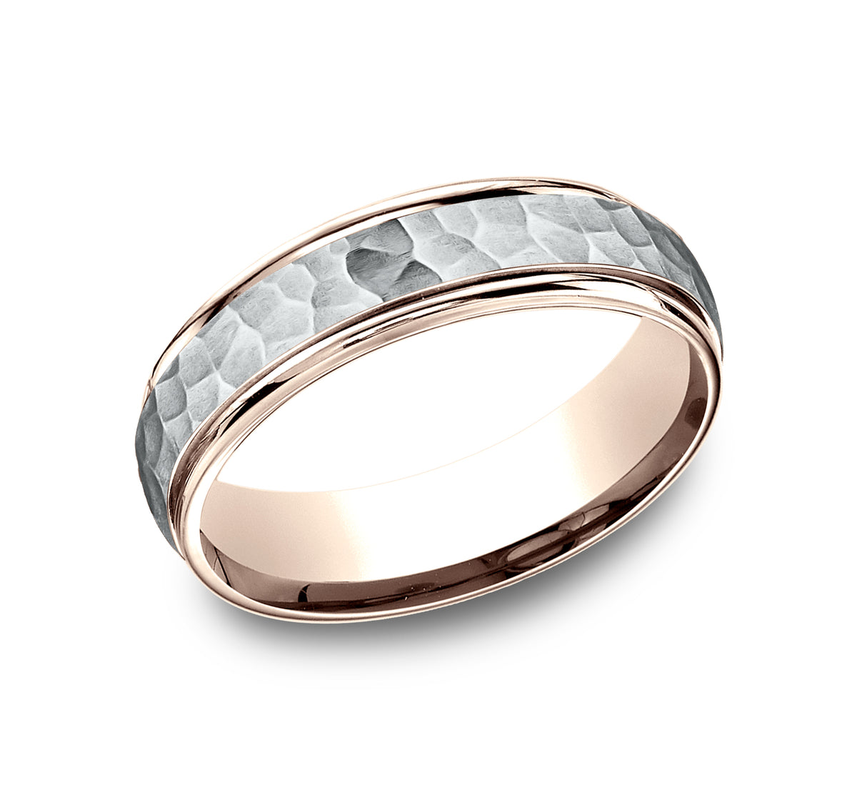 THE SWANSON 6mm 14K Rose/White Benchmark men's wedding band