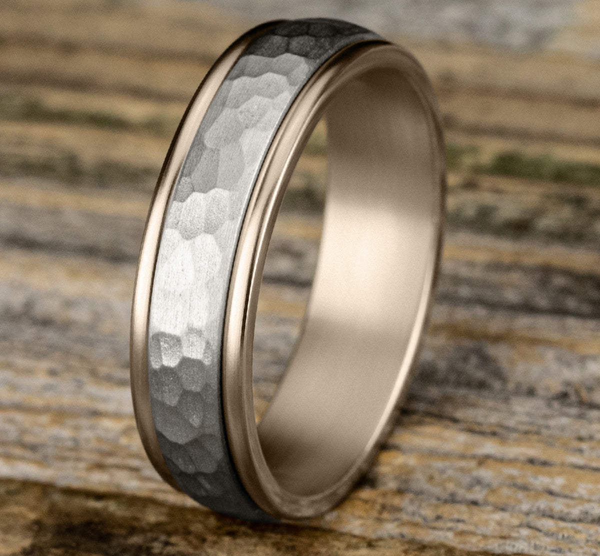THE SWANSON 6mm 14K Rose/White Benchmark men's wedding band
