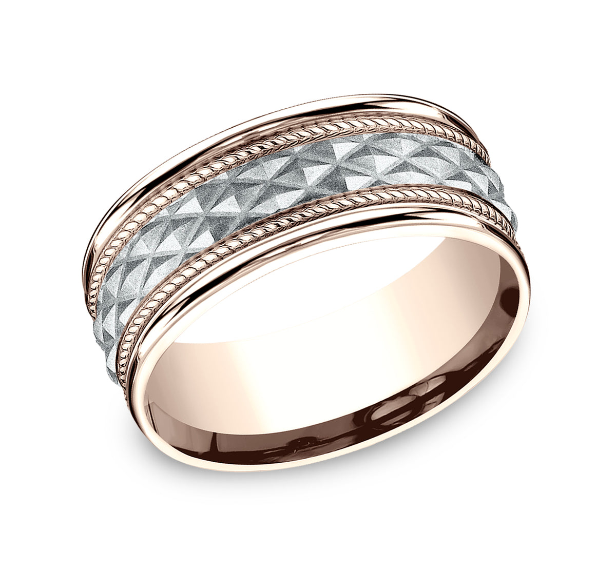 THE GIZA 8mm 14K Rose/White Benchmark men's wedding band