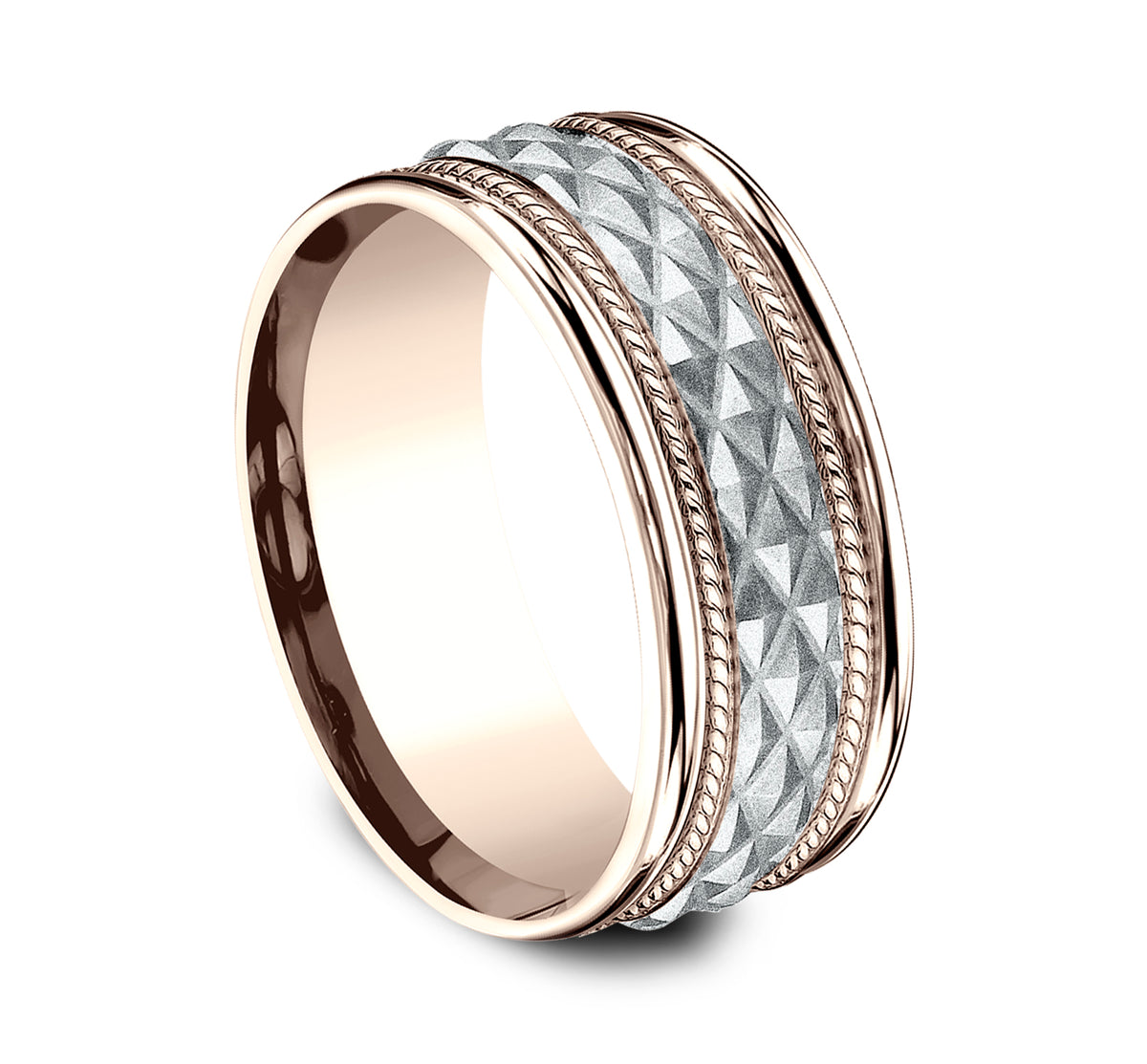 THE GIZA 8mm 14K Rose/White Benchmark men's wedding band