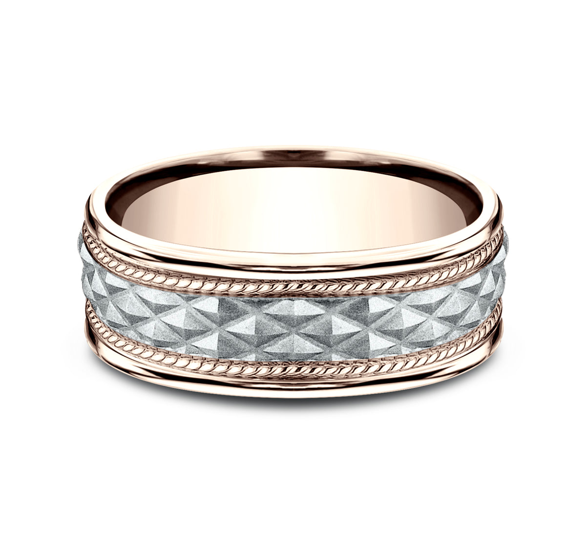 THE GIZA 8mm 14K Rose/White Benchmark men's wedding band