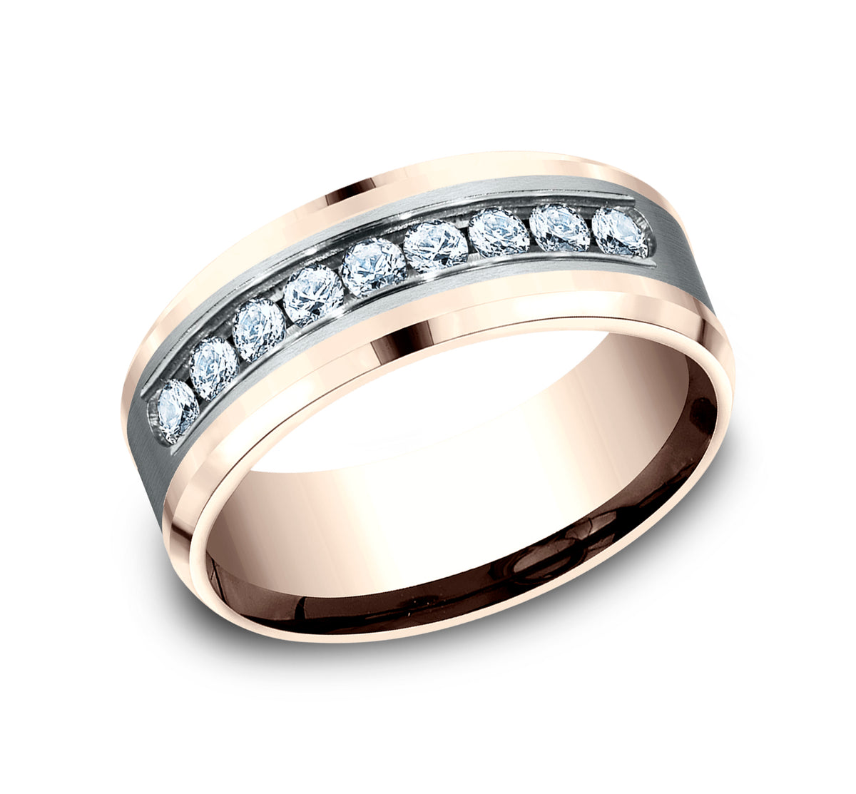 THE MARQUIS 8mm 14K Rose/White Benchmark men's wedding band