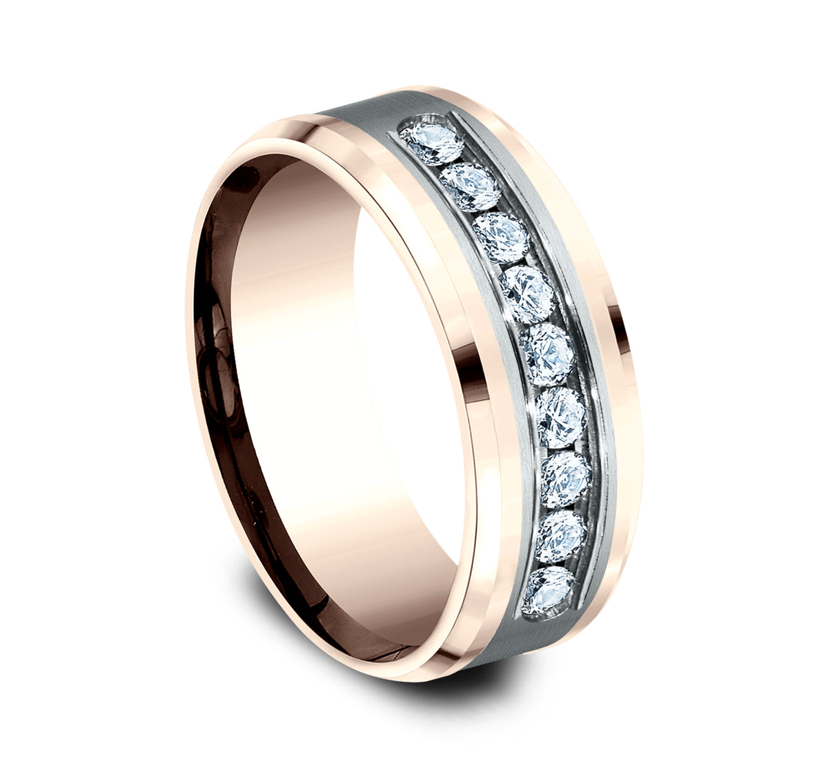 THE MARQUIS 8mm 14K Rose/White Benchmark men's wedding band