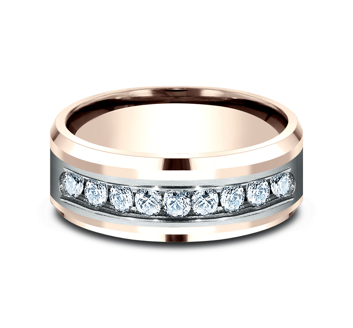 THE MARQUIS 8mm 14K Rose/White Benchmark men's wedding band