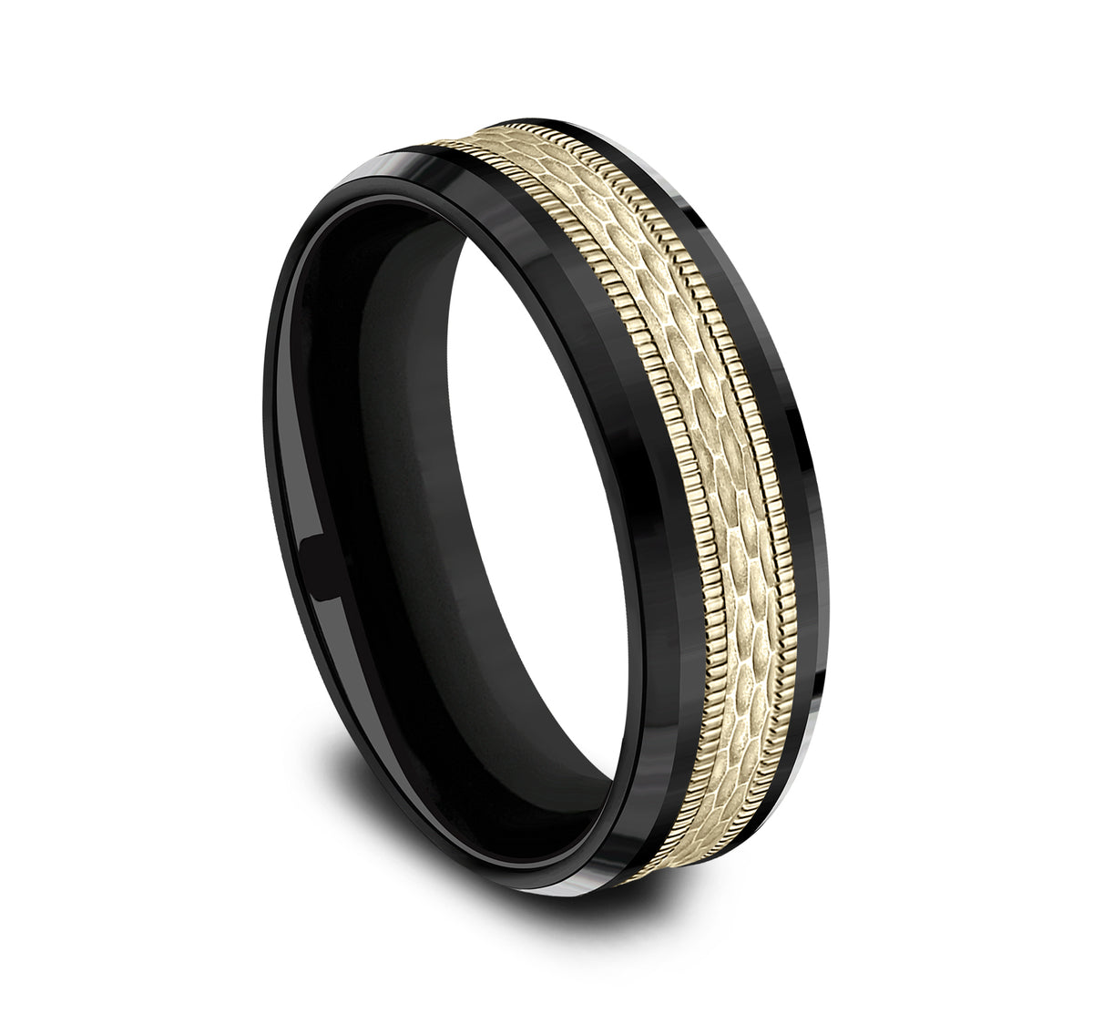 THE ATHLETE 7mm Black Titanium/14K Yellow Benchmark men's wedding band