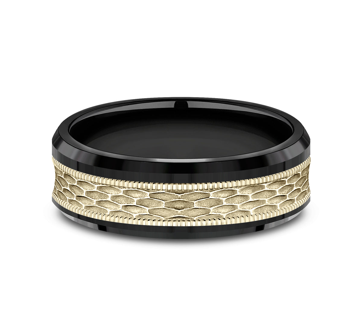 THE ATHLETE 7mm Black Titanium/14K Yellow Benchmark men's wedding band