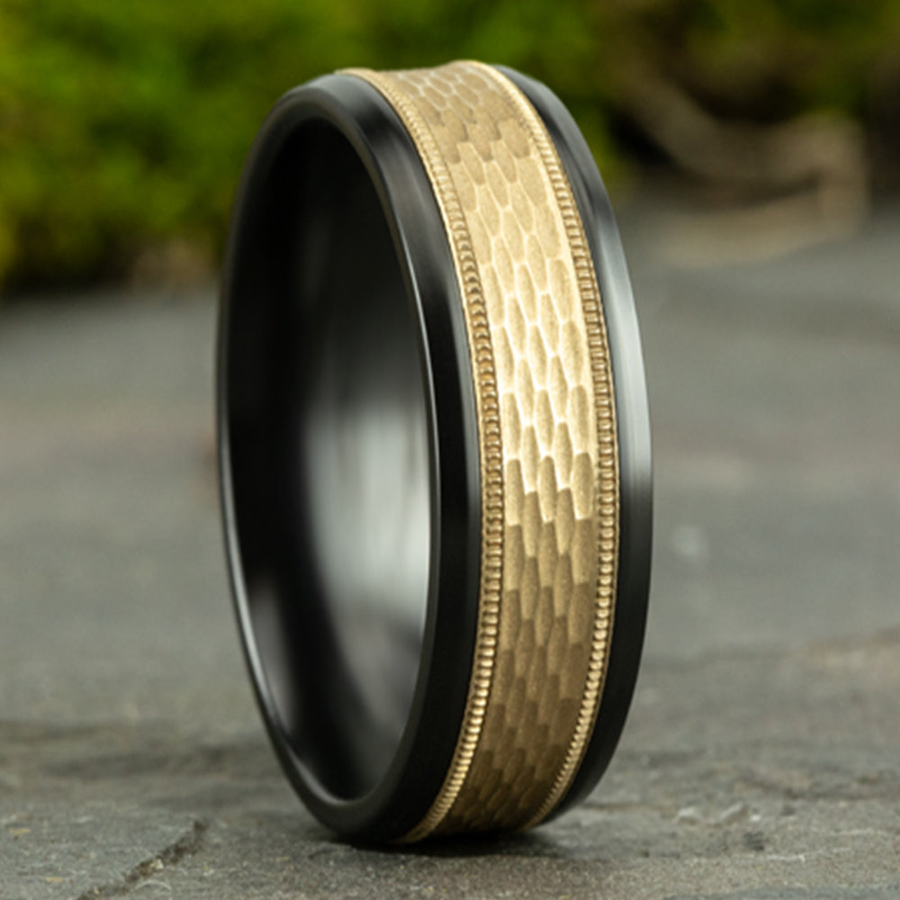 THE ATHLETE 7mm Black Titanium/14K Yellow Benchmark men's wedding band