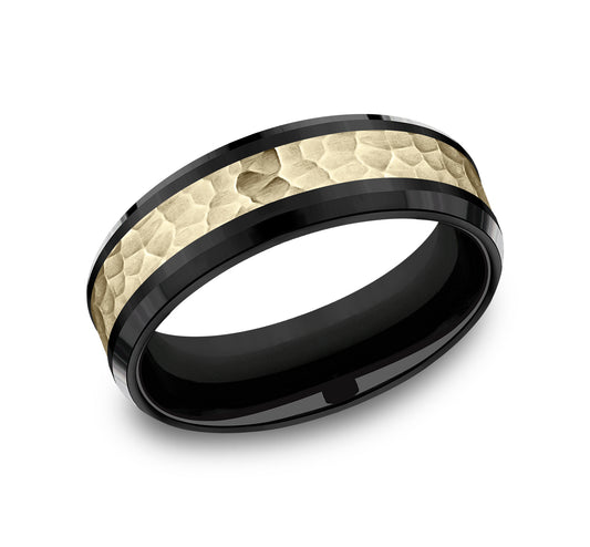 THE TURNER 7mm Black Titanium/14K Yellow Benchmark men's wedding band