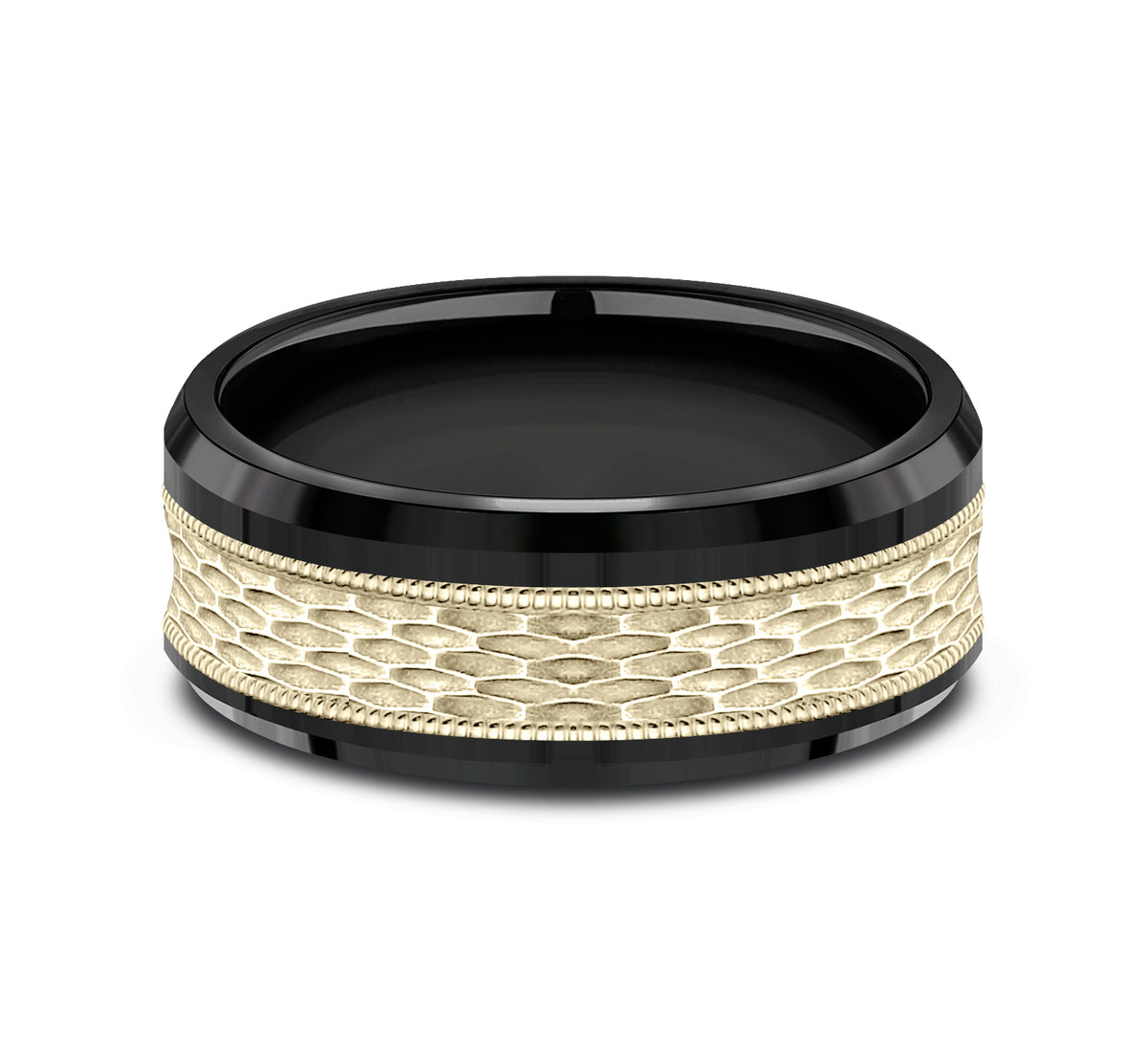 THE ATHLETE 7mm Black Titanium/14K Yellow Benchmark men's wedding band