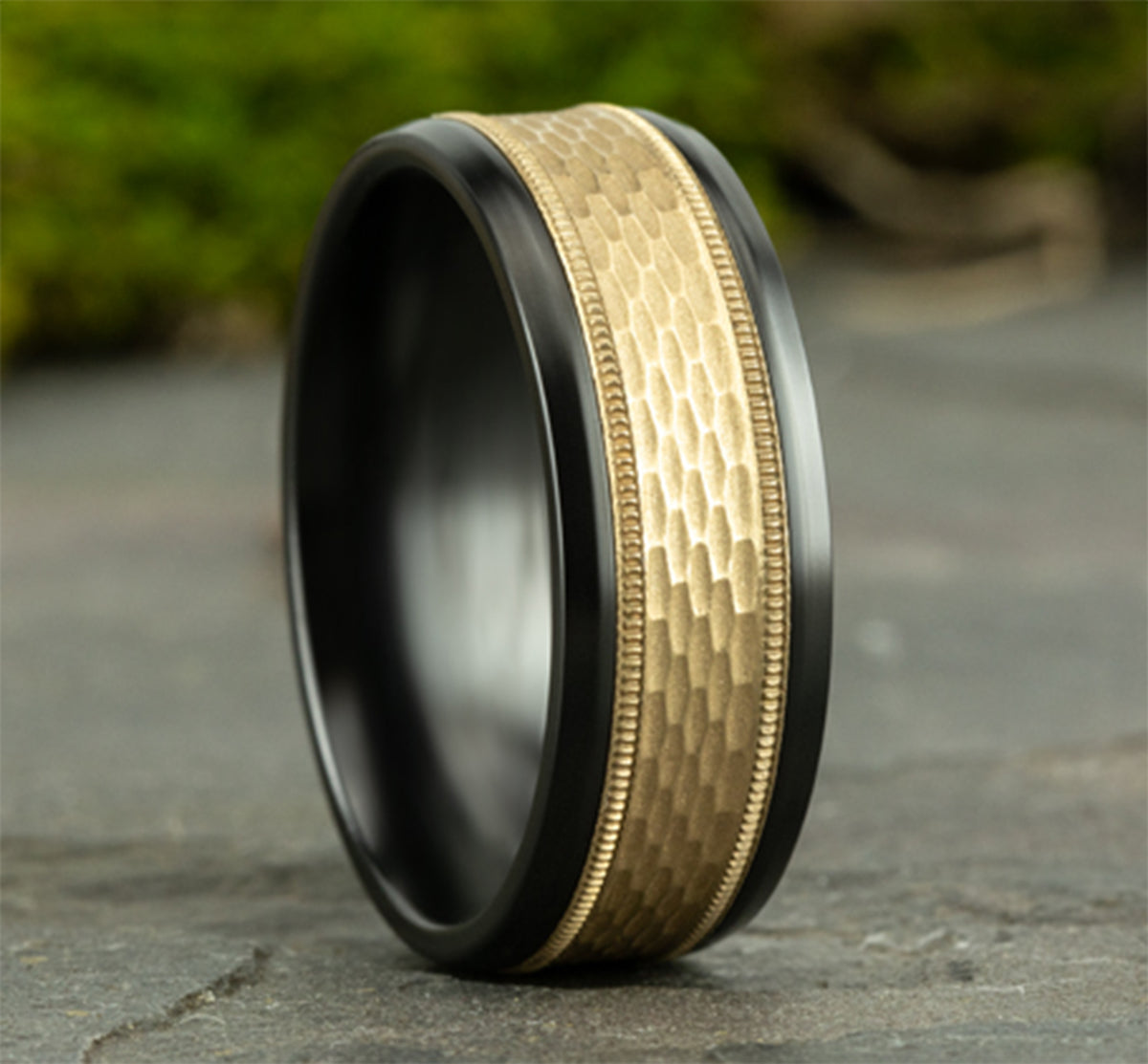 THE ATHLETE 7mm Black Titanium/14K Yellow Benchmark men's wedding band