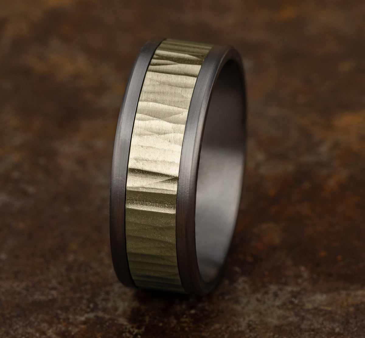 THE EXCAVATOR 8mm Tantalum Grey/14K Yellow Benchmark men's wedding band