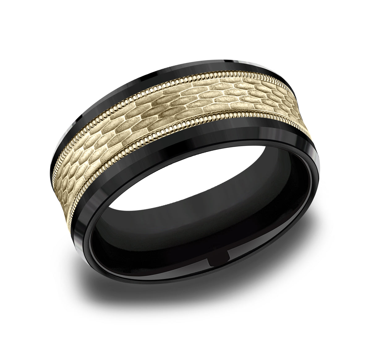 THE ATHLETE 7mm Black Titanium/14K Yellow Benchmark men's wedding band