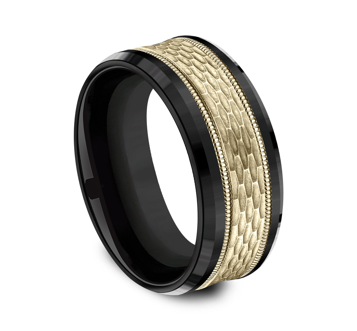 THE ATHLETE 7mm Black Titanium/14K Yellow Benchmark men's wedding band