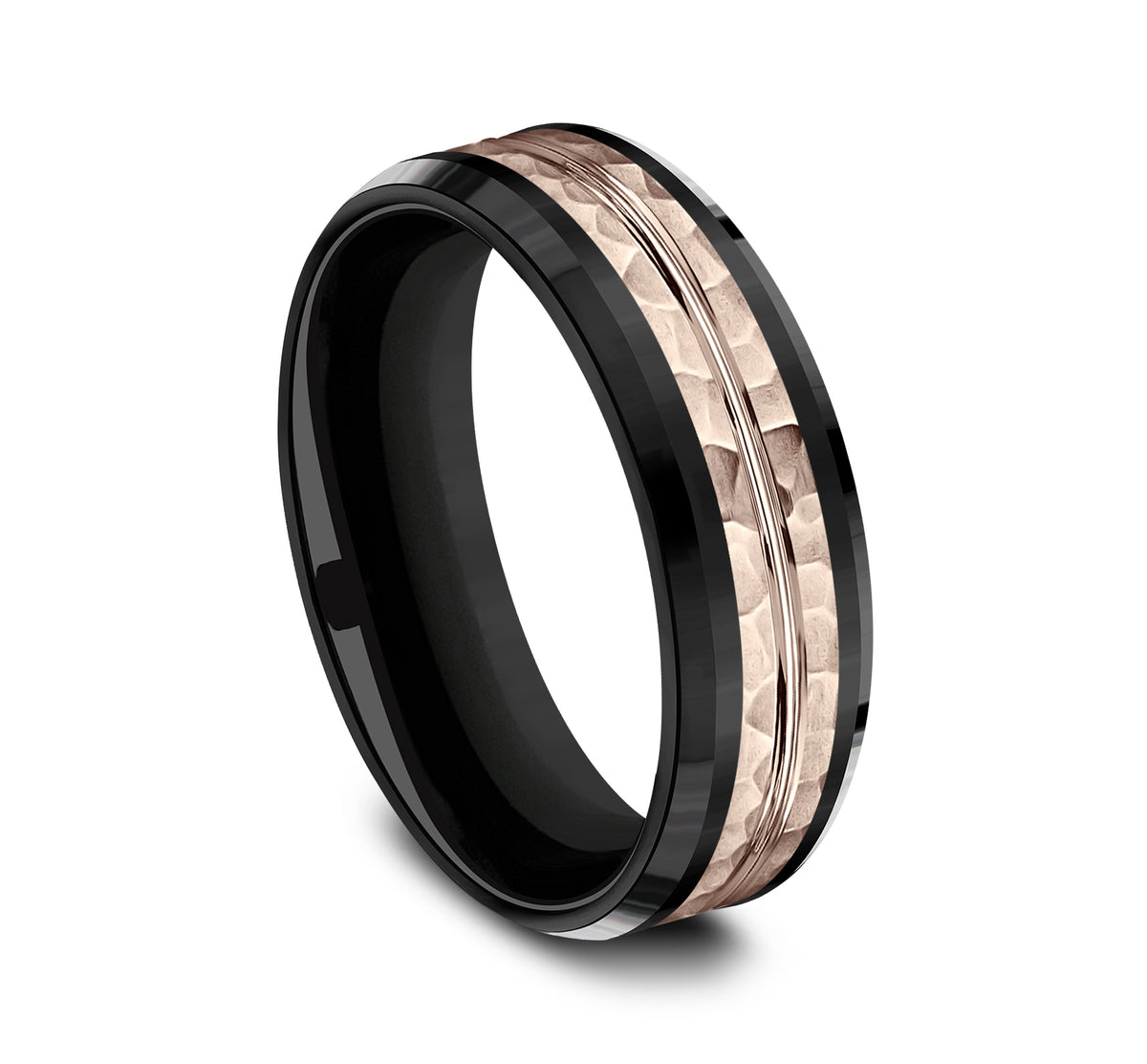THE RIDLEY 8mm Black Titanium/14K Rose Benchmark men's wedding band