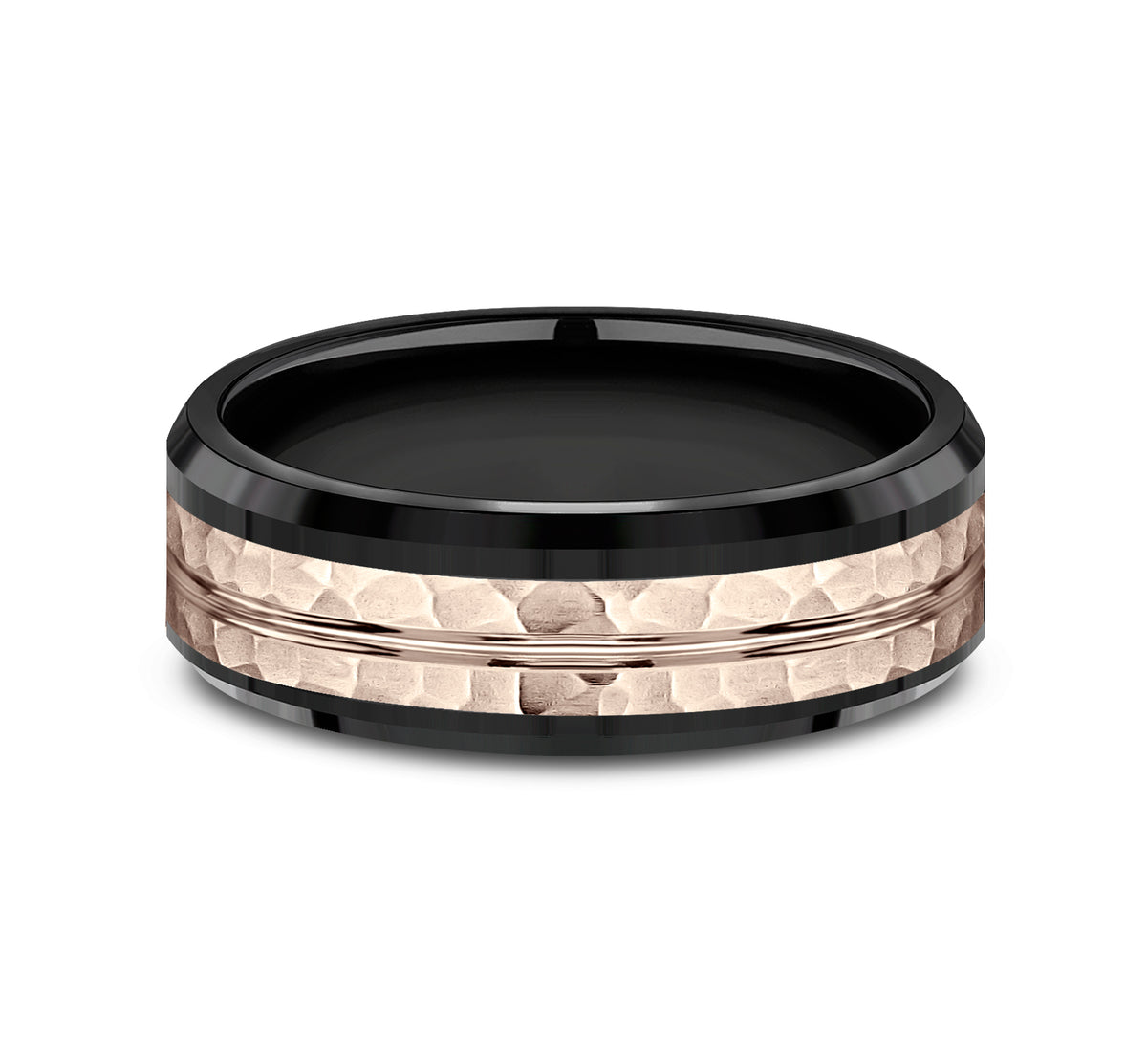 THE RIDLEY 8mm Black Titanium/14K Rose Benchmark men's wedding band