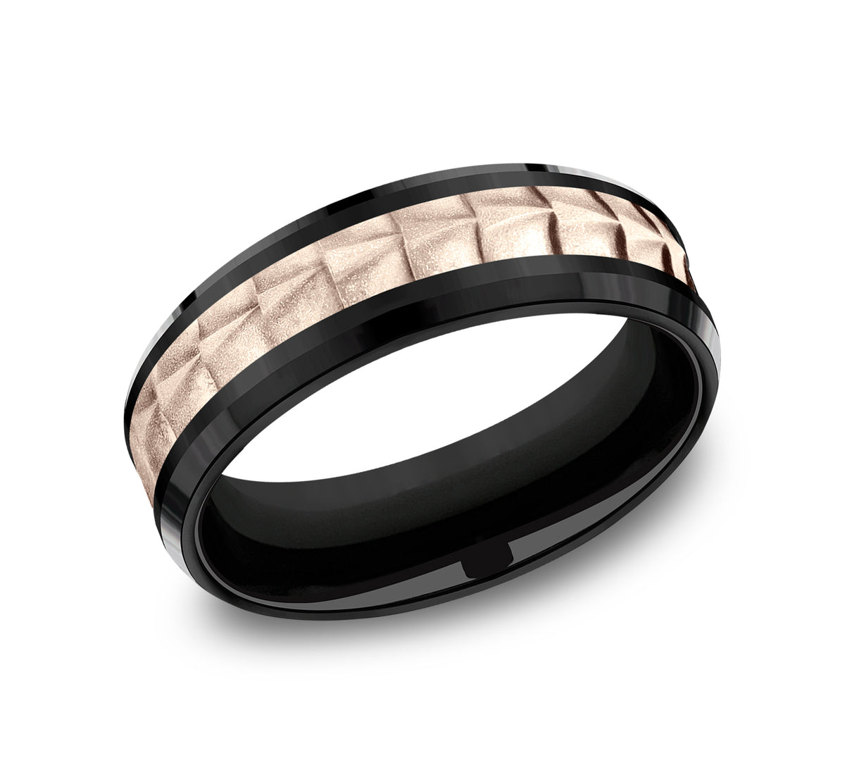 THE DUNDEE 9mm Black Titanium/14K Rose Benchmark men's wedding band