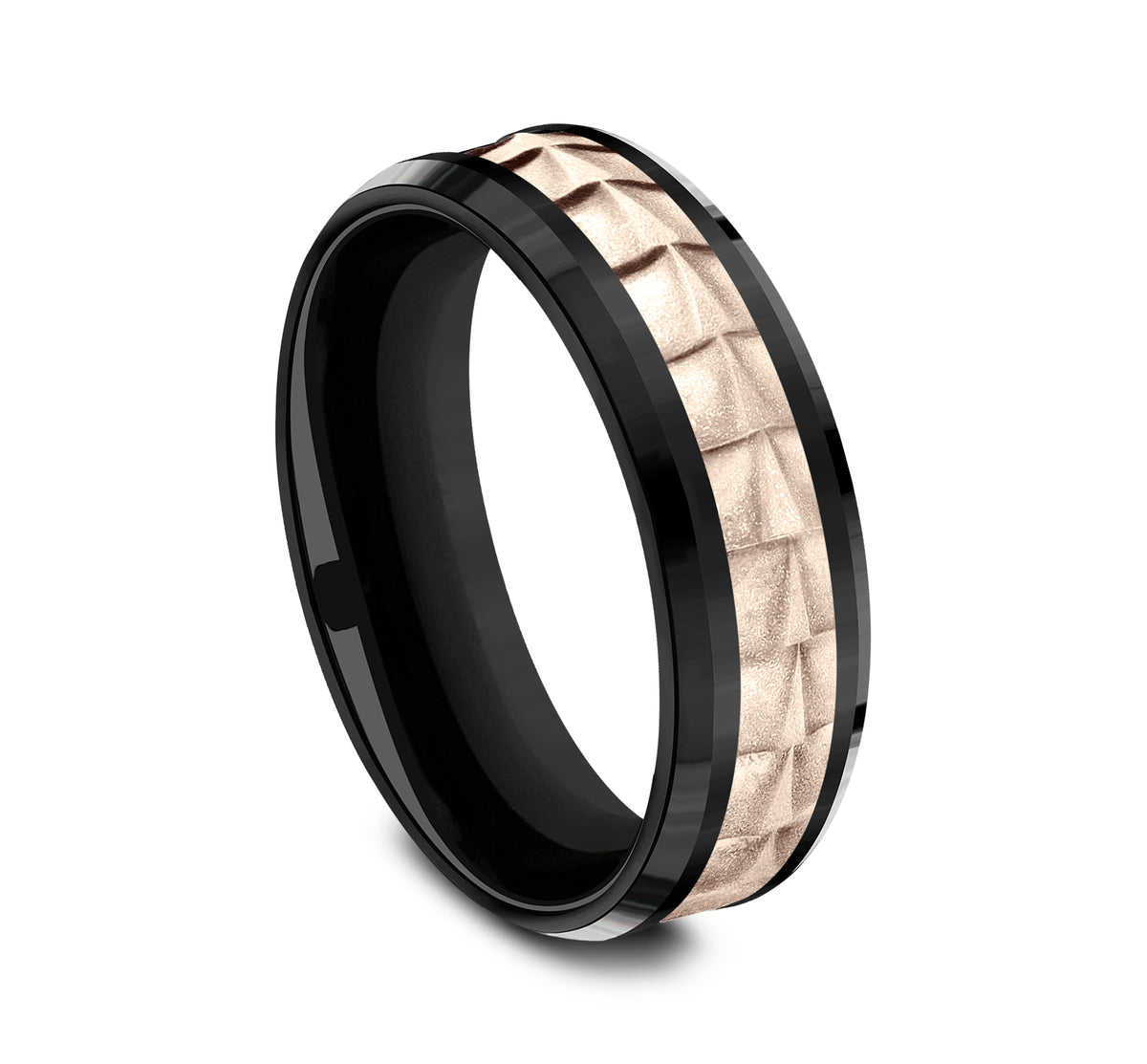 THE DUNDEE 9mm Black Titanium/14K Rose Benchmark men's wedding band